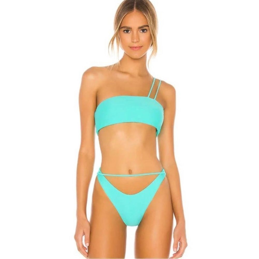 SUPERDOWN REVOLVE  kahlia bikini swim top teal one shoulder double strap small